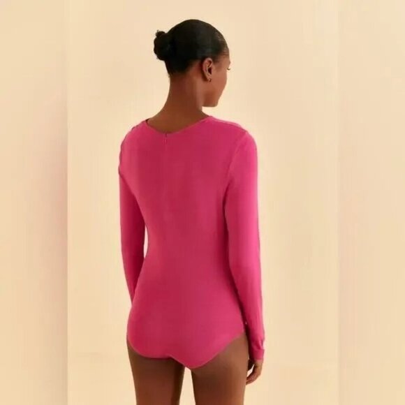 NWT Farm Rio Front Twist Cutout Long Sleeve Pink Bodysuit Size XL - Picture 4 of 8